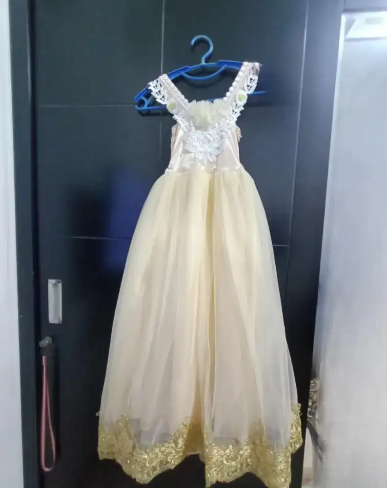 Dress Pesta Anak Princess Cream Gold - Gaun Tulle Mewah