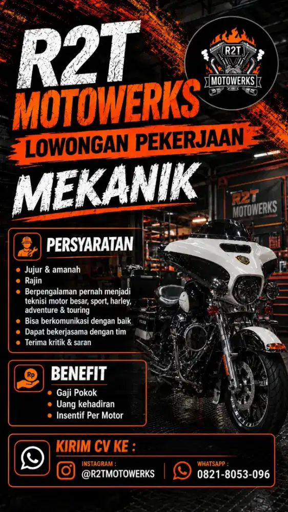 Dicari mekanik motor besar, harley, sport
