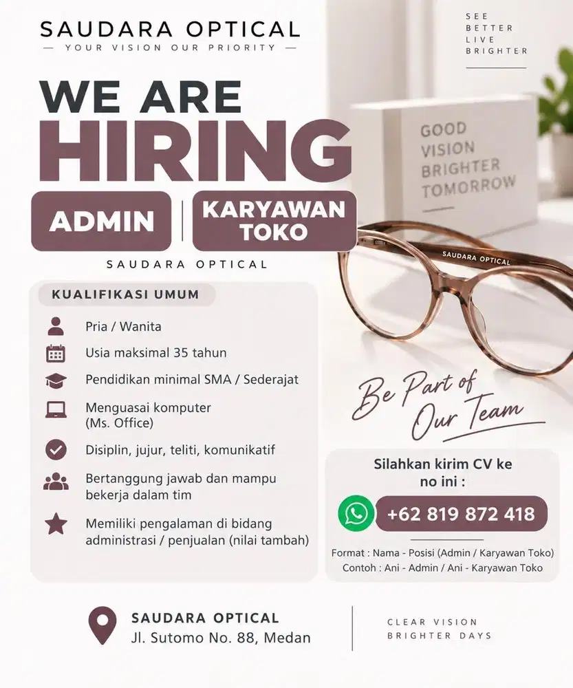 Dibutuhkan segera: ADMIN & KARYAWAN TOKO
