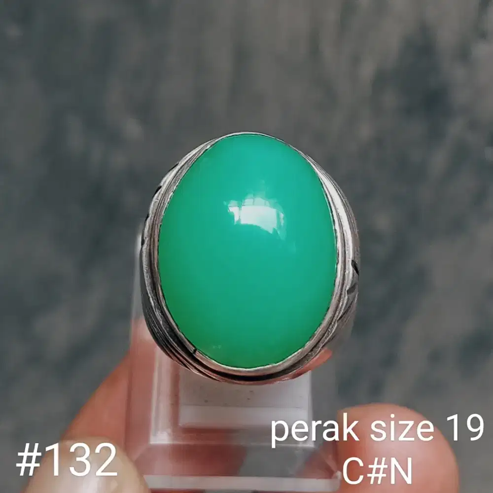 Ring perak, batu natural chrysoprase Chalcedony Australia