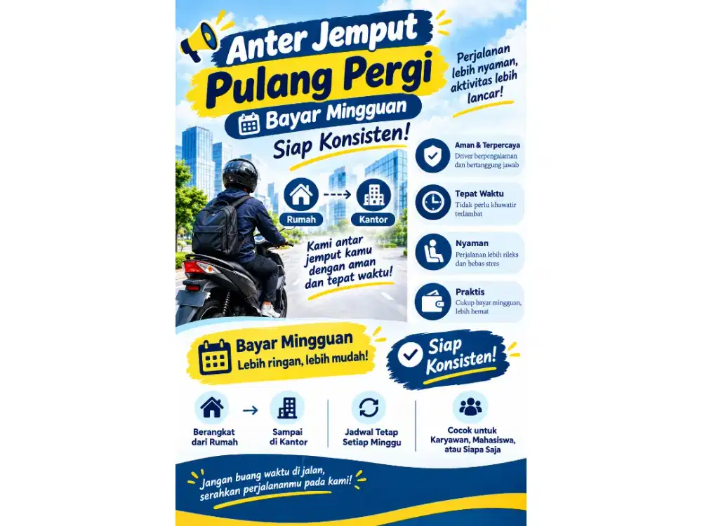 Available anter / jemput . dari rumah to kantor .