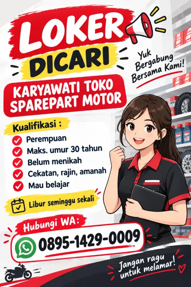 DICARI KARYAWATI TOKO SPAREPART MOTOR