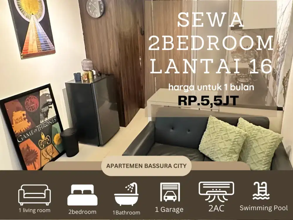 sewa 2kamar mewah full furnish bulanan apartemen bassura city