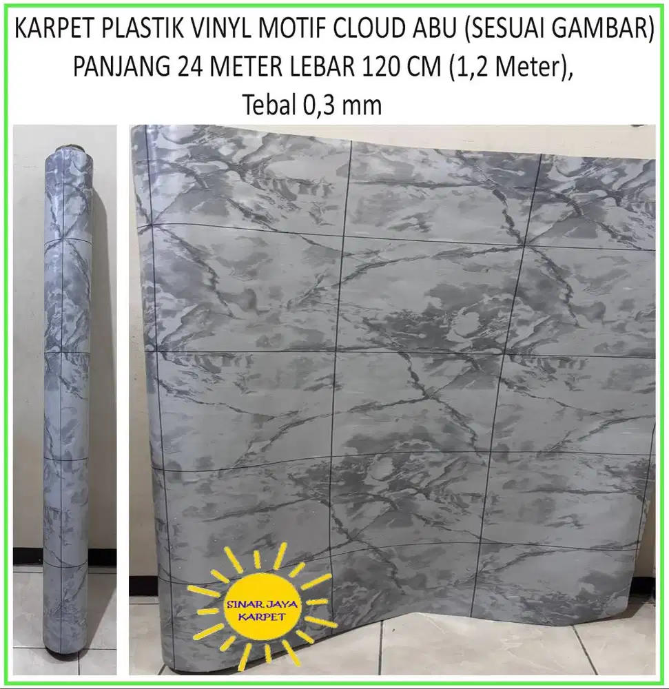 24 METER JUAL KARPET PLASTIK PVC 1 ROLL | MOTIF CLOUD ABU (GAMBAR)