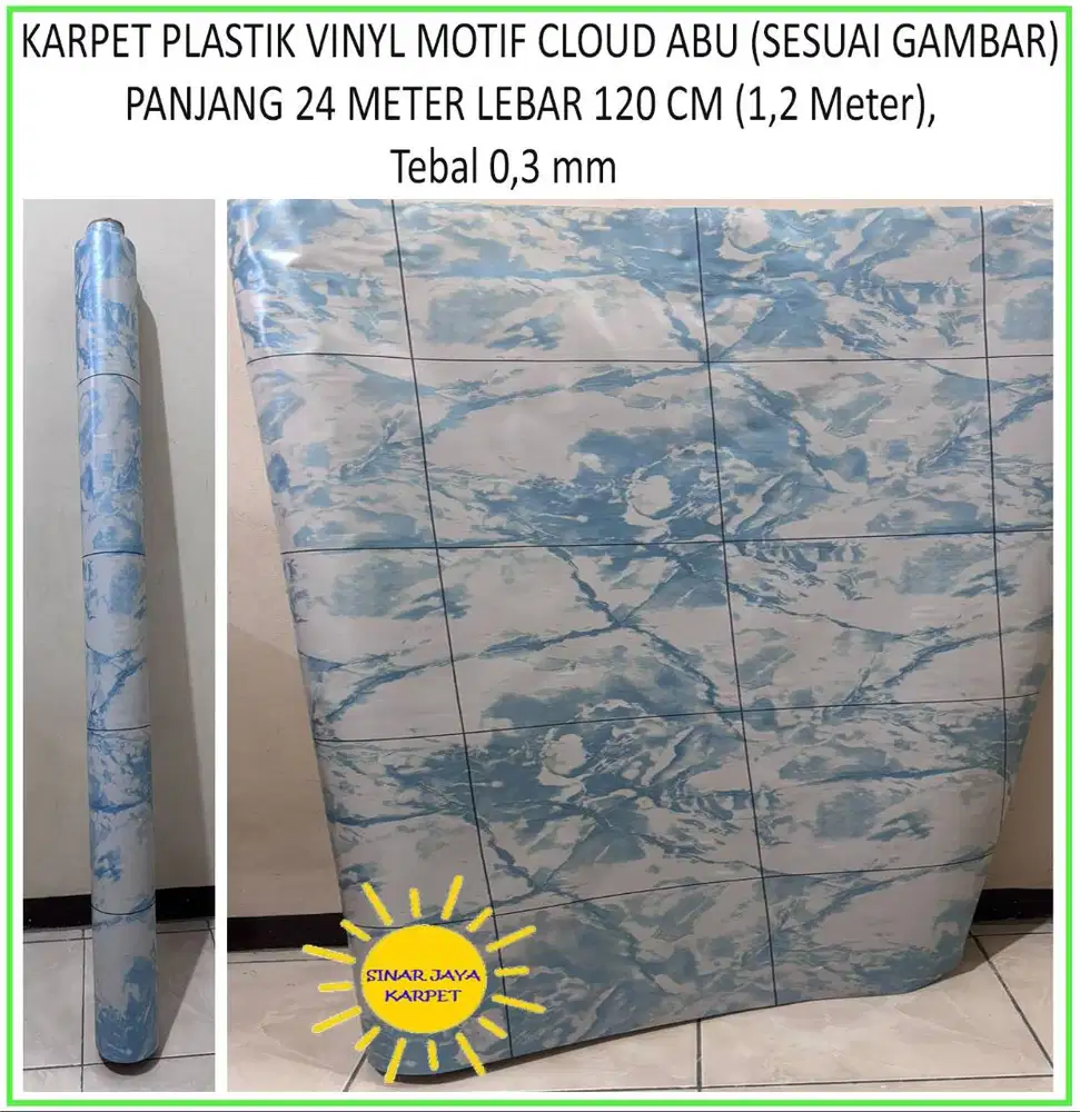 24 METER JUAL KARPET PLASTIK PVC 1 ROLL | MOTIF CLOUD BIRU (GAMBAR)