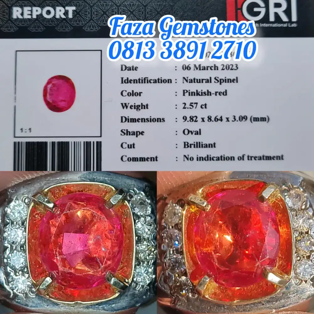 Natural Spinel, Ring Perak Diamond, Warna Padparadscha, Meja Lebar