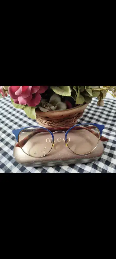 Kacamata Gucci Original - Frame Bulat Biru Gold - Kacamata Fashion