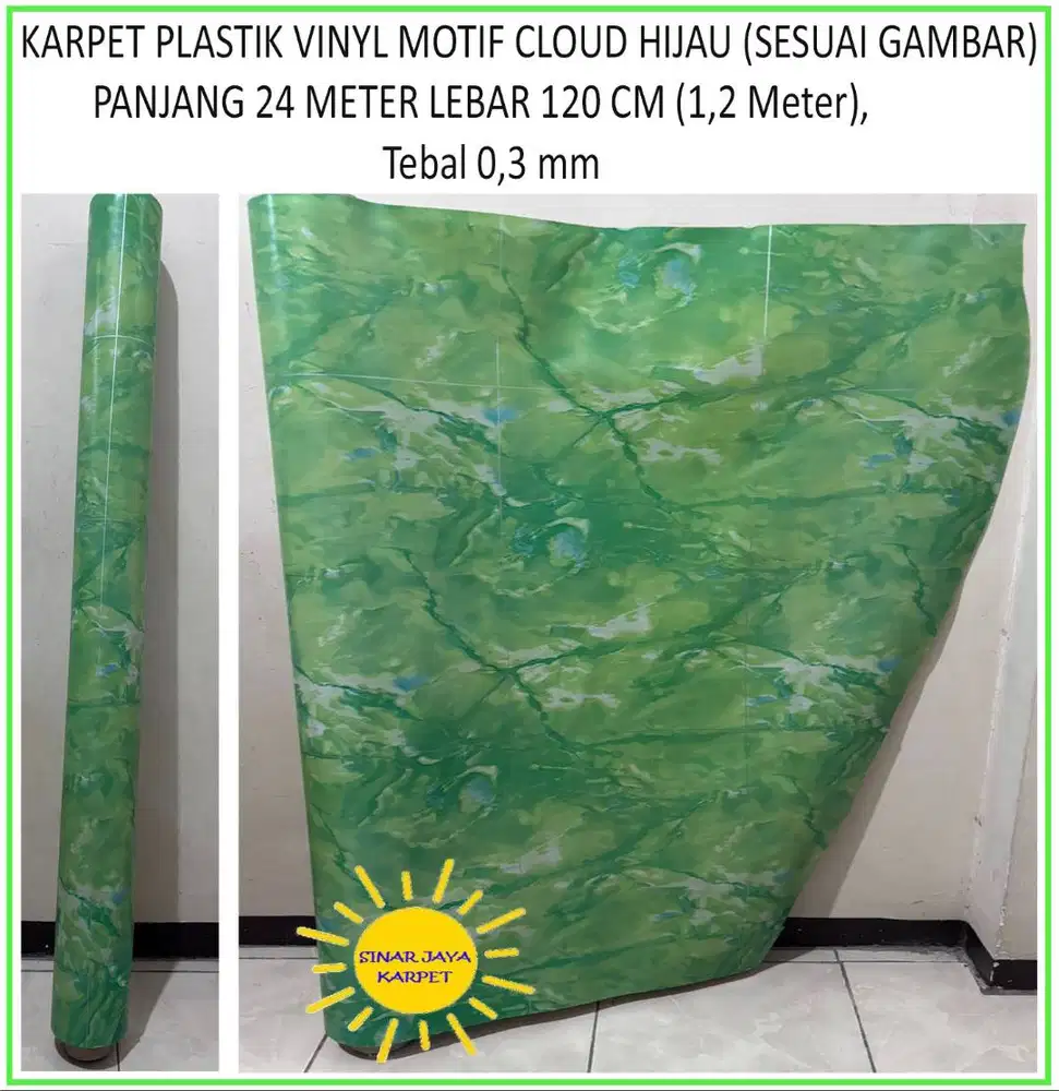 24 METER JUAL KARPET PLASTIK PVC 1 ROLL | MOTIF CLOUD HIJAU (GAMBAR)