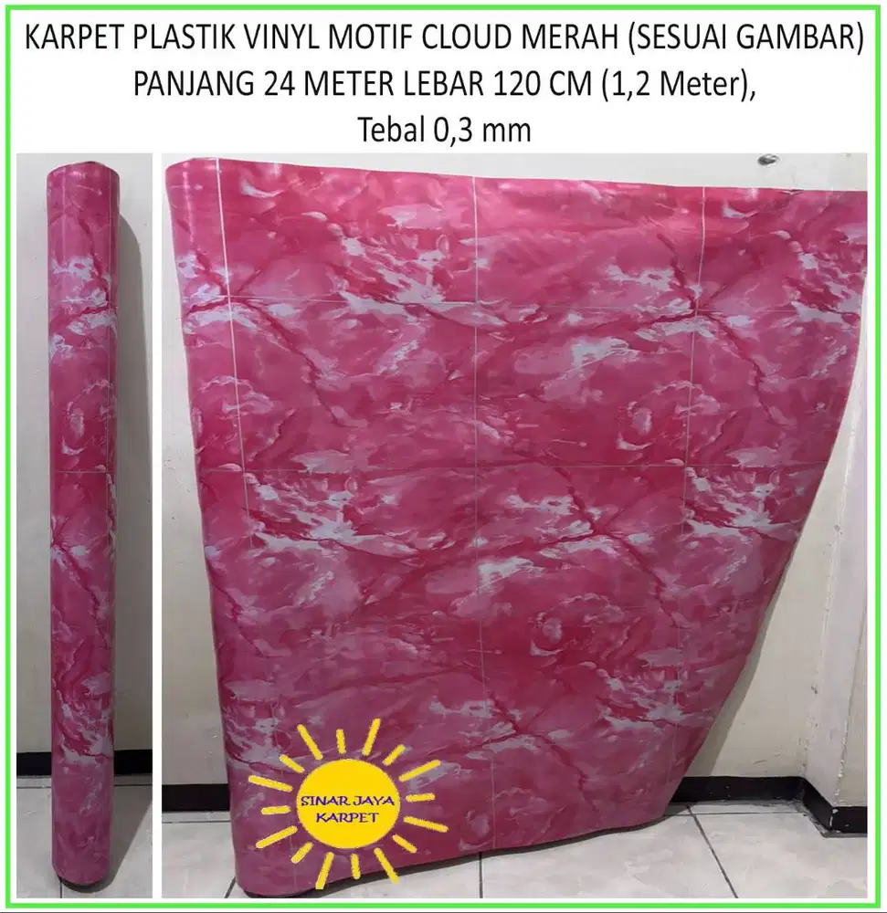 24 METER JUAL KARPET PLASTIK PVC 1 ROLL | MOTIF CLOUD MERAH (GAMBAR)