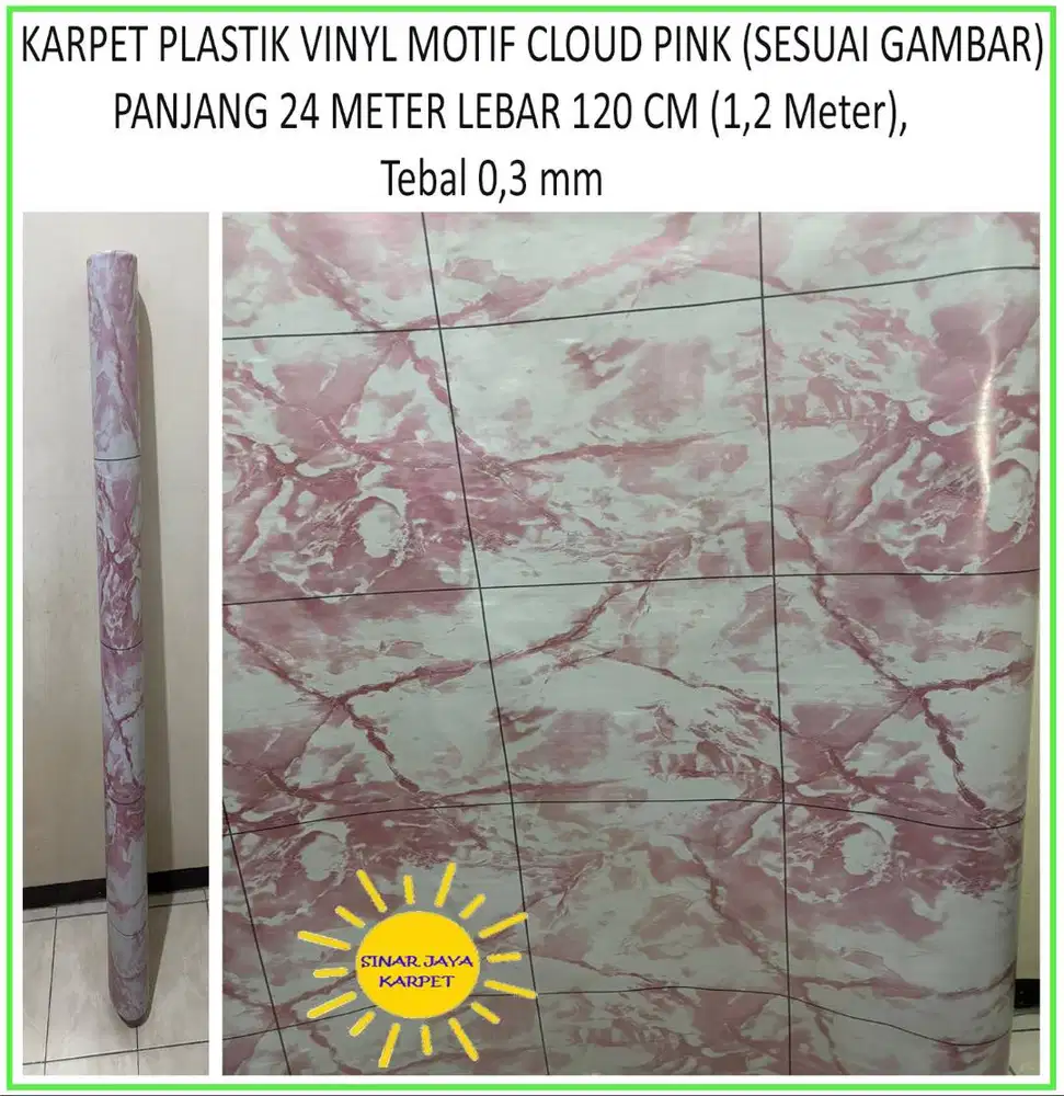 24 METER JUAL KARPET PLASTIK PVC 1 ROLL | MOTIF CLOUD PINK (GAMBAR)