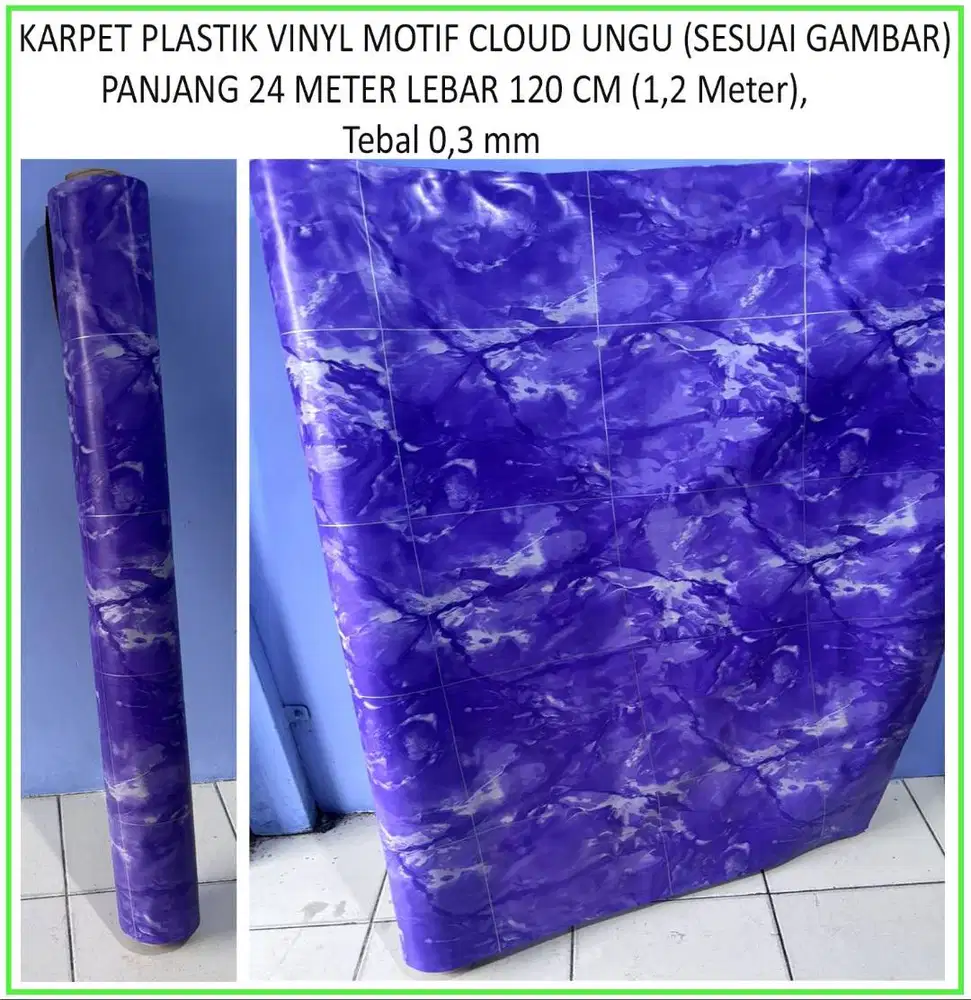24 METER JUAL KARPET PLASTIK PVC 1 ROLL | MOTIF CLOUD UNGU (GAMBAR)