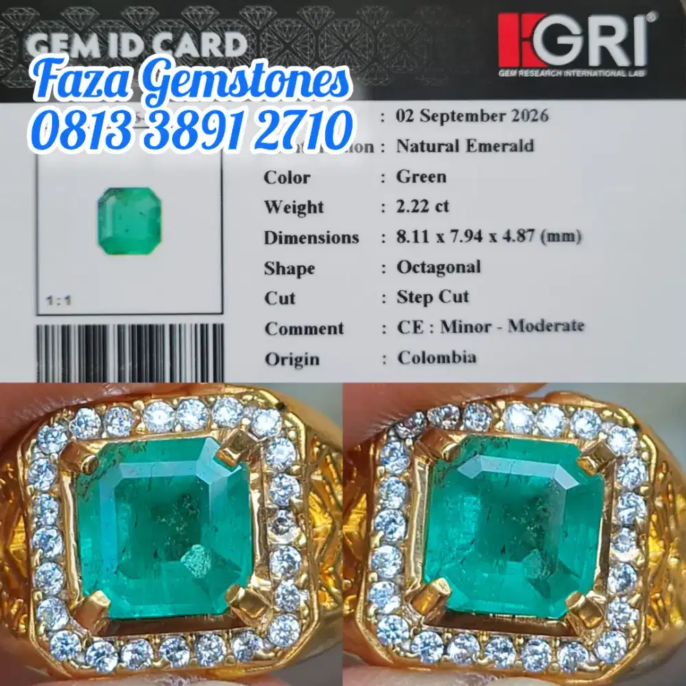 Natural Zamrud Colombia, angka cantik 2.22ct, Lebih hijau aslinya