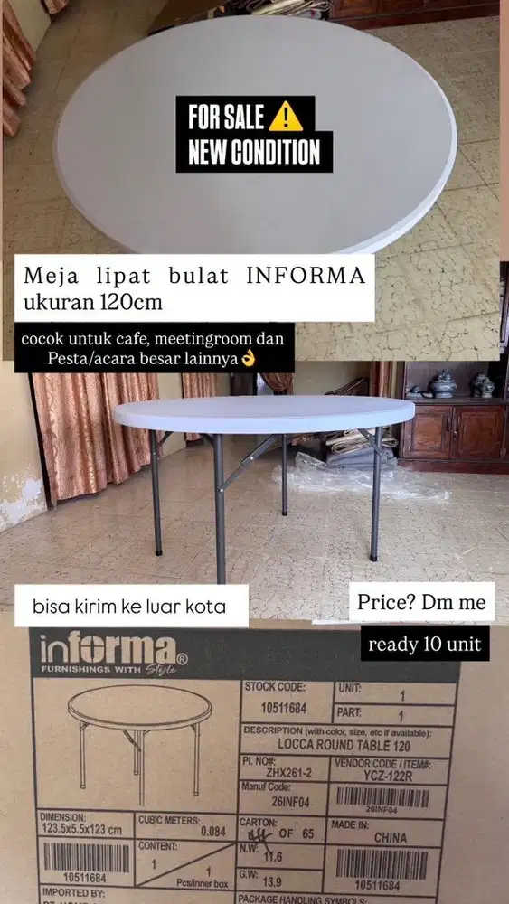 INFORMA MEJA LIPAT BULAT UKURAN 120CM