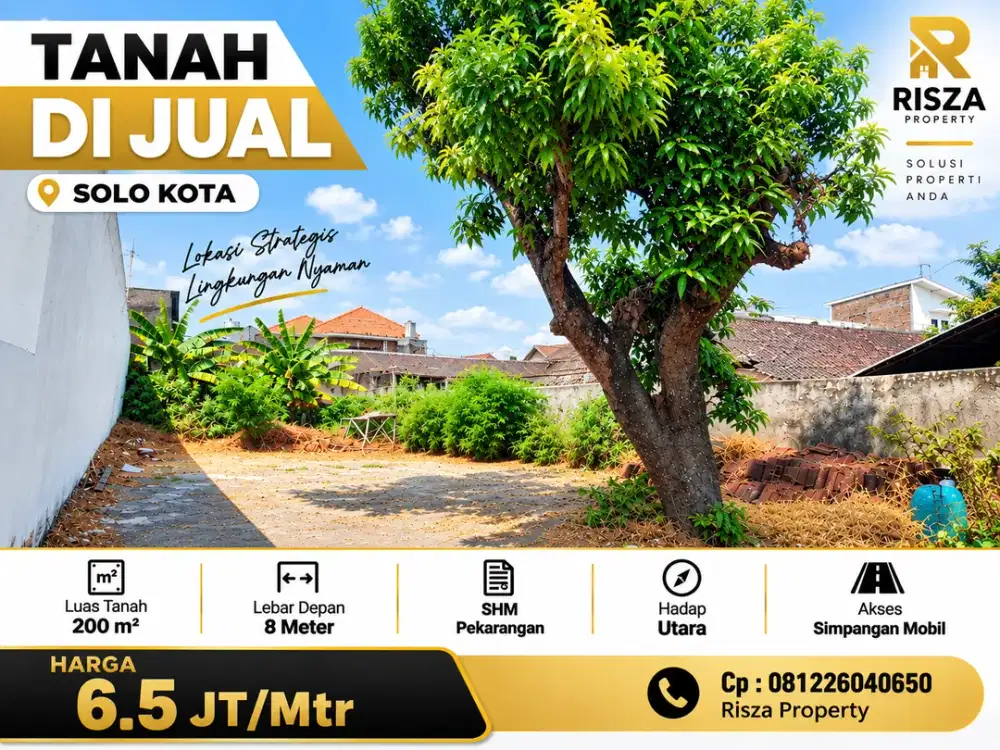Jual Tanah Siap Bangun Area Solo Kota, Akses Simpangan Mobil