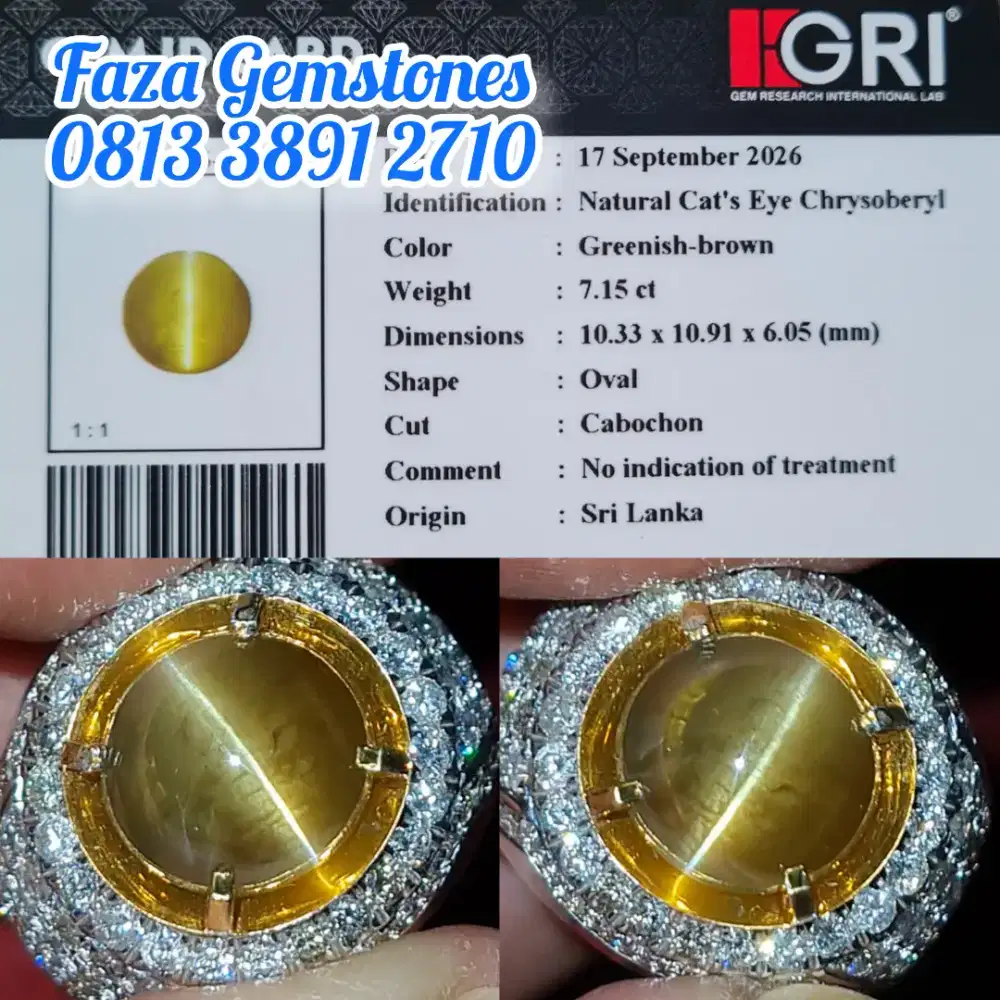 HQ, Cats Eye Chrysoberyl, Tampilan Golden Line & Golden Color, Ring GD