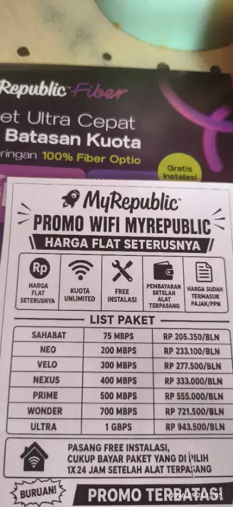 Internet wifi myrepublic promo unlimited termurah Jabodetabek murah