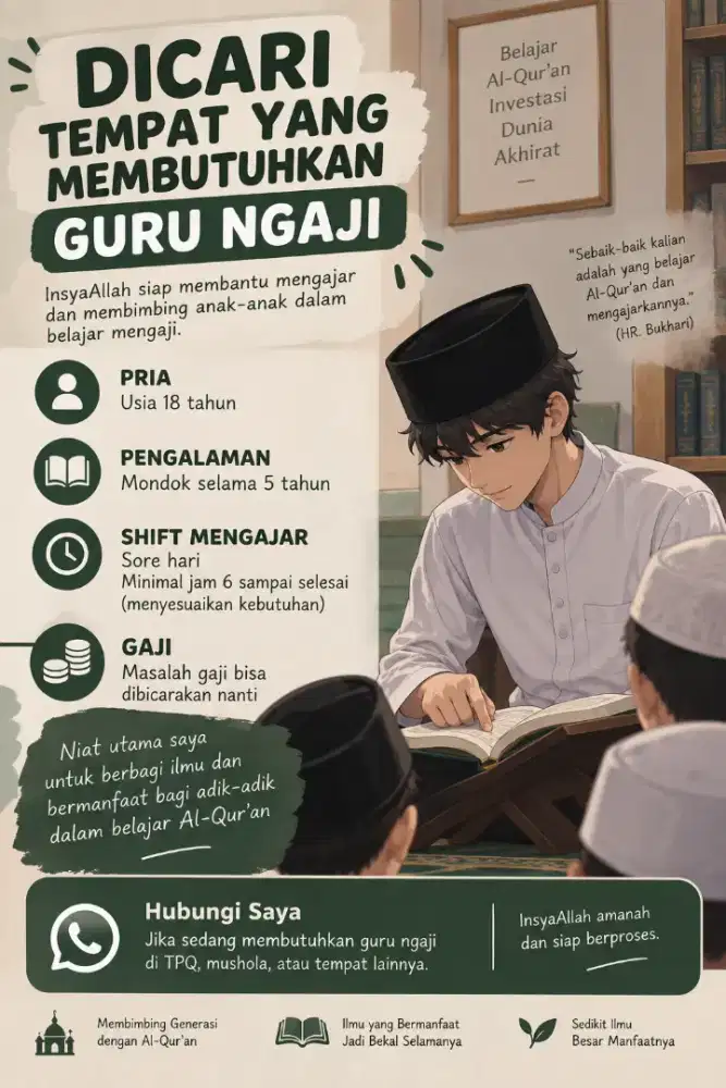 Yang lagi butuh pengajar mengaji di TPQ