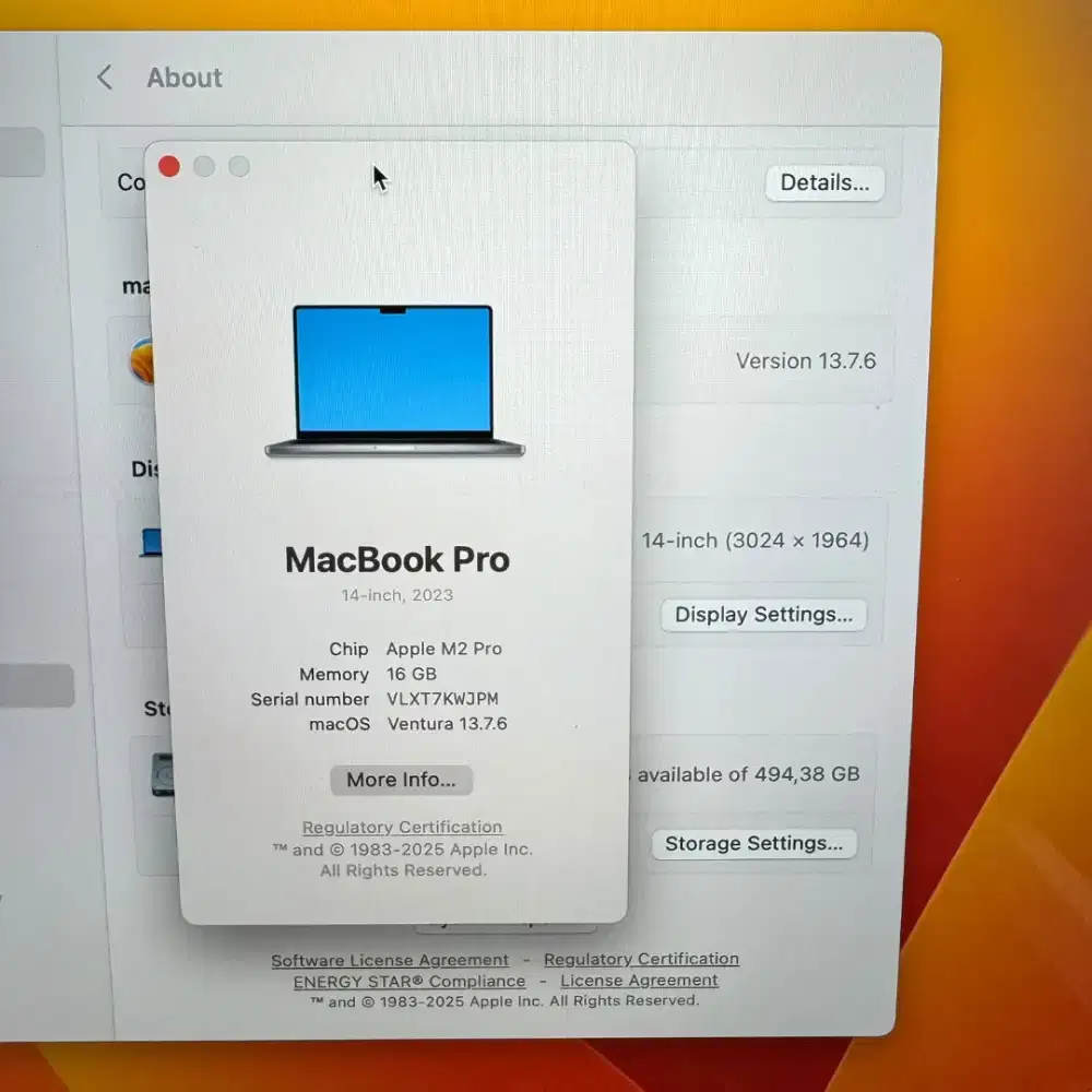 Macbook M2 Pro 14 Inch Ram 16 Ssd 512  lengkap full set Space Grey