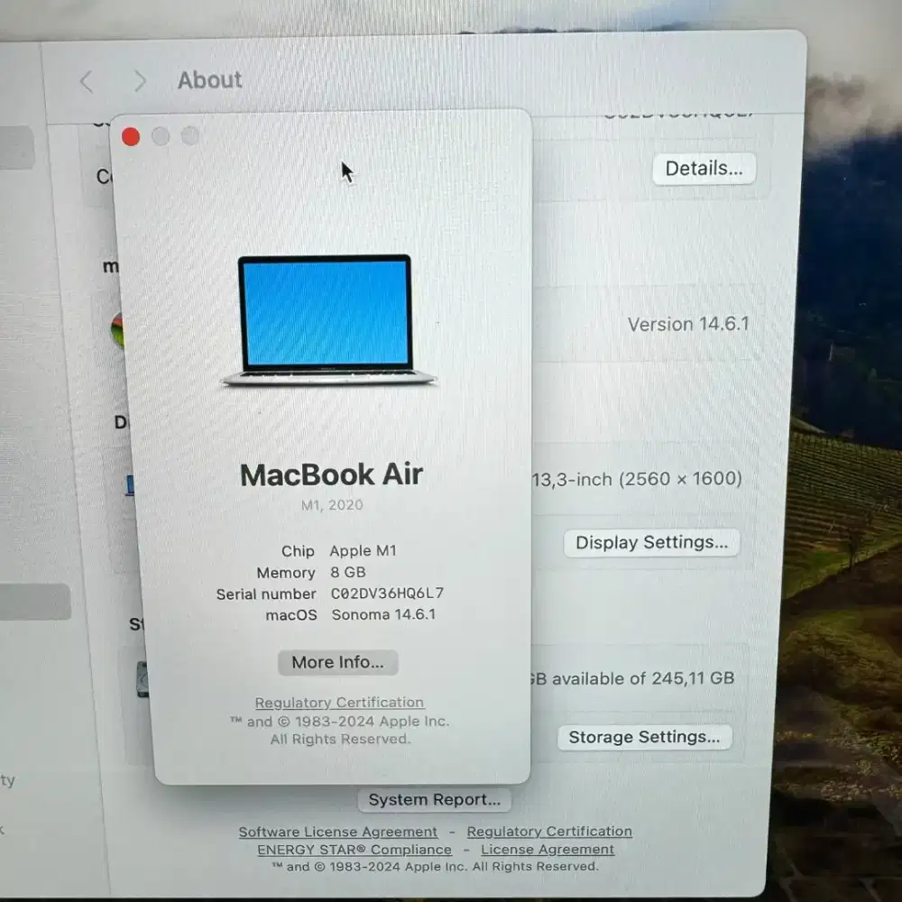 Macbook Air M1 Ram 8 Ssd 256 Layar 13 inch Full set Silver buat desain
