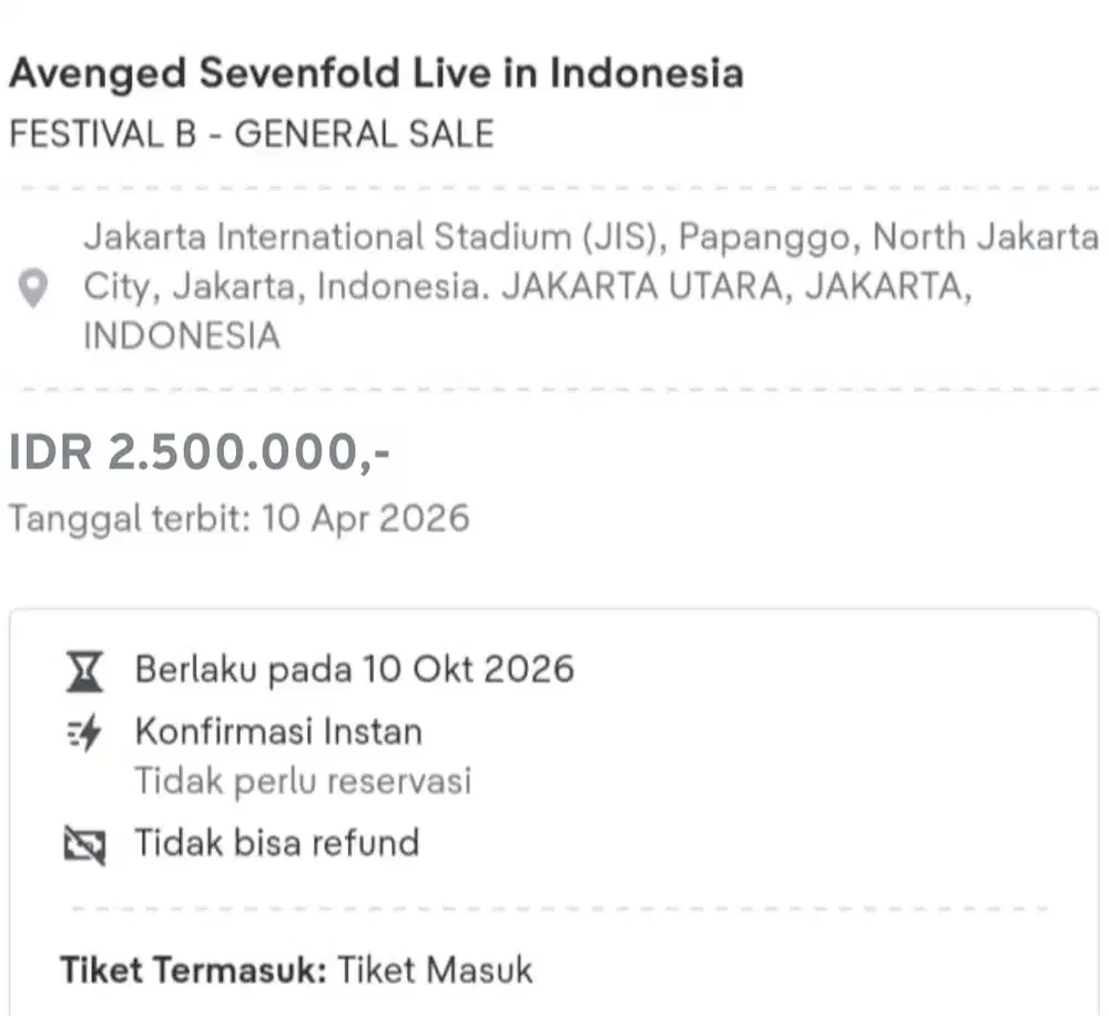 TIKET KONSER AVENGED SEVENFOLD A7X FESTIVAL B