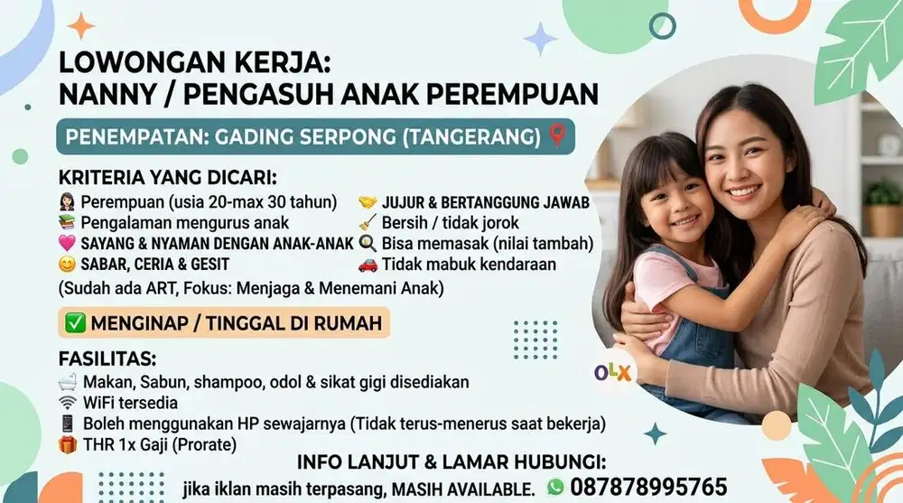 DICARI NANNY/ PENGASUH (1) ANAK PEREMPUAN (bukan serabutan)