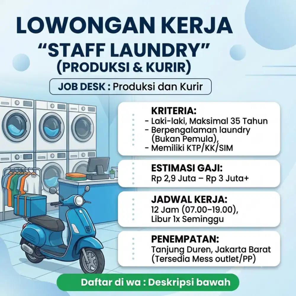 STAFF LAUNDRY PRODUKSI DAN KURIR