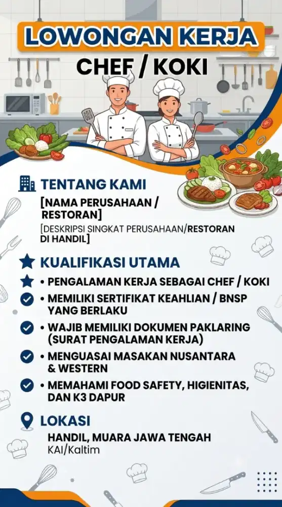 cari chef untuk dapur