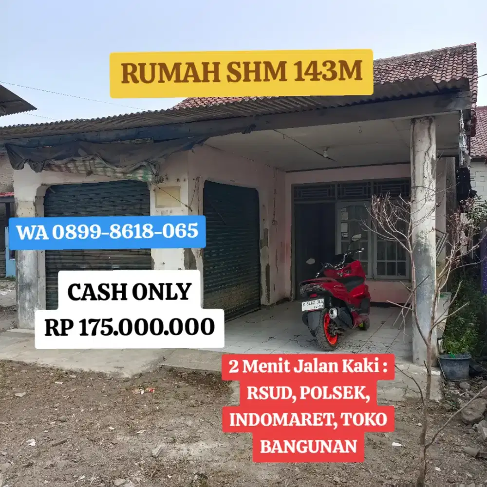 Di Jual Rumah SHM 143M 2 Menit Jalan Ke RSUD Indomaret Polsek