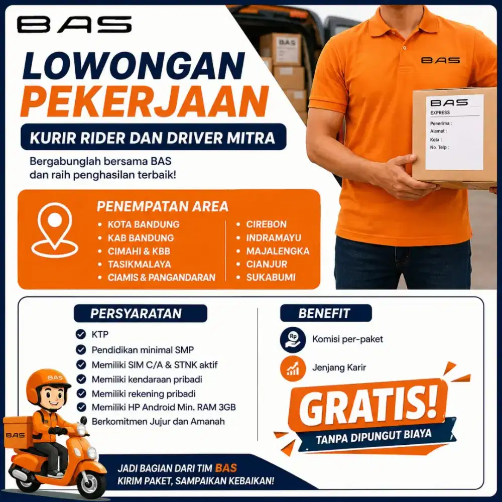 LOWONGAN KURIR RIDER & DRIVER MITRA BAS
