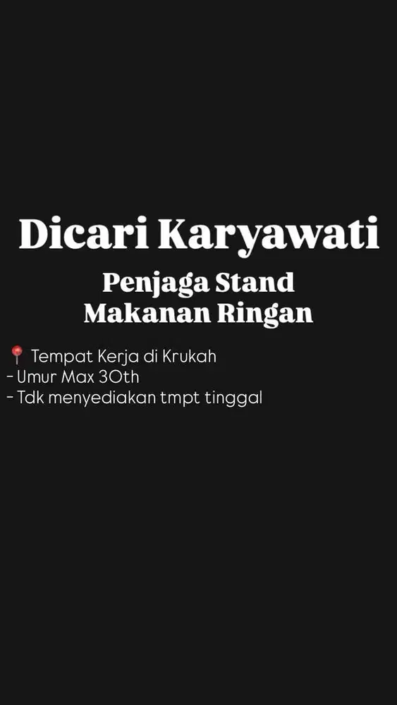 Dicari Karyawati Penjaga Stand Makanan Ringan