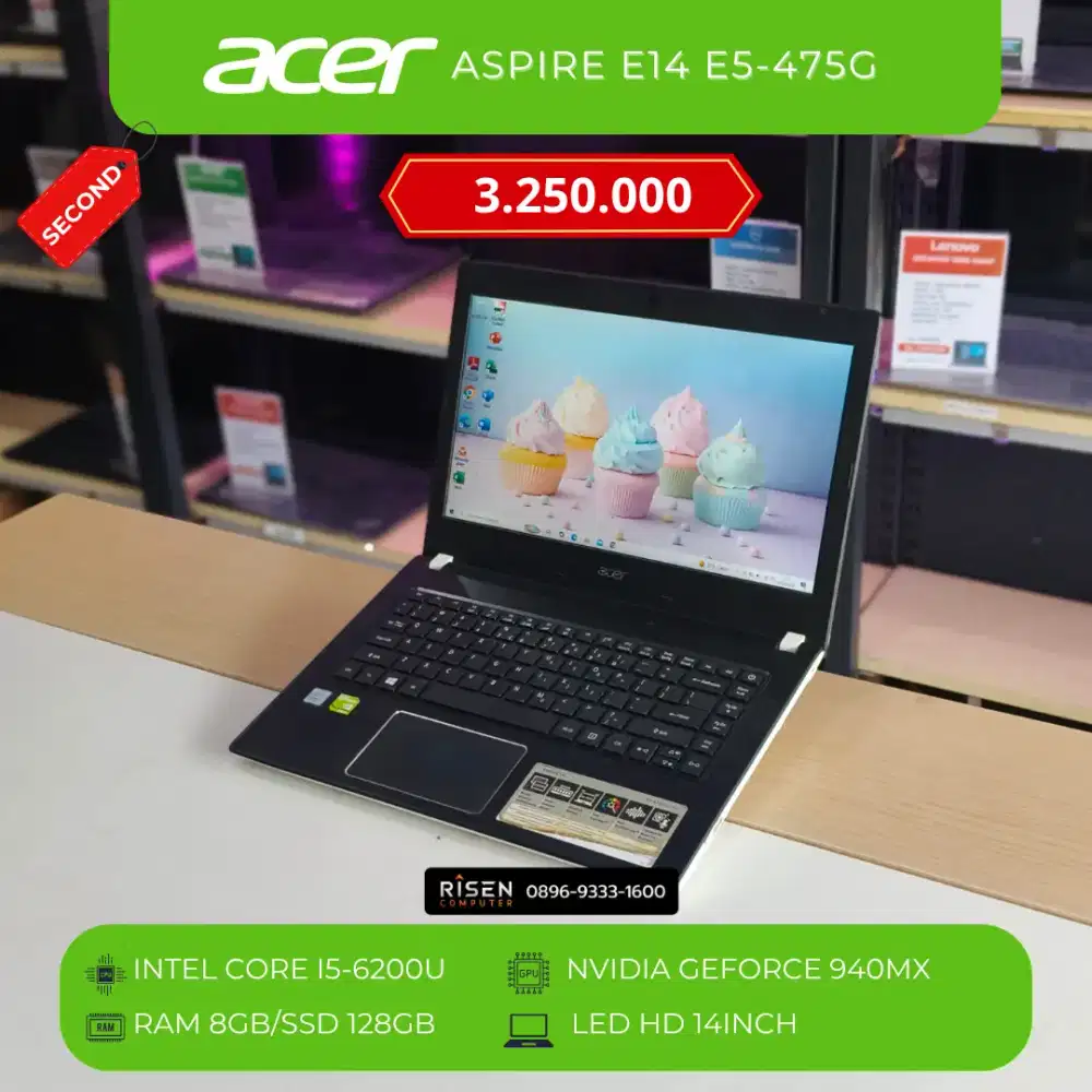 ACER ASPIRE E14 E5-475G Intel Core I5-6200U RAM 8GB SSD 128GB HD 14