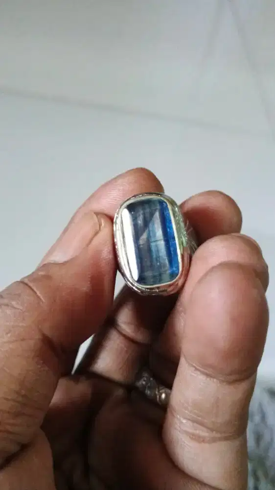 Batu blue kayanit dim 19.12.7 ring alpaka size 7