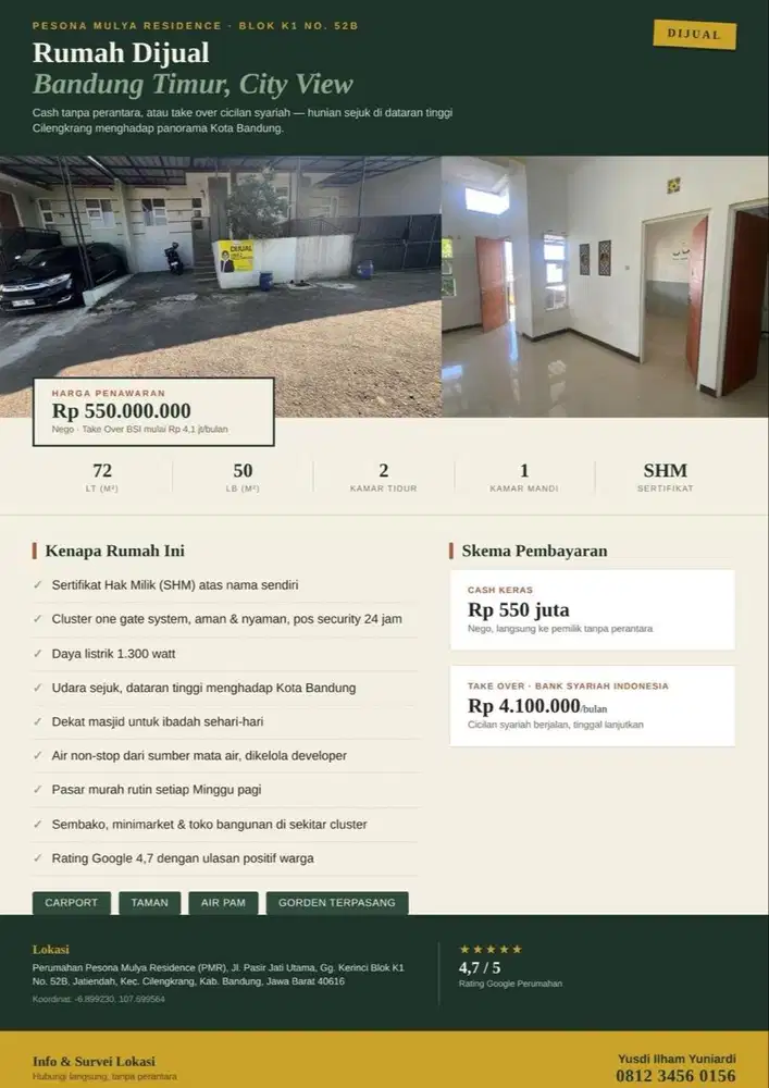 RUMAH DIJUAL DI KAWASAN BANDUNG TIMUR (CITY VIEW)