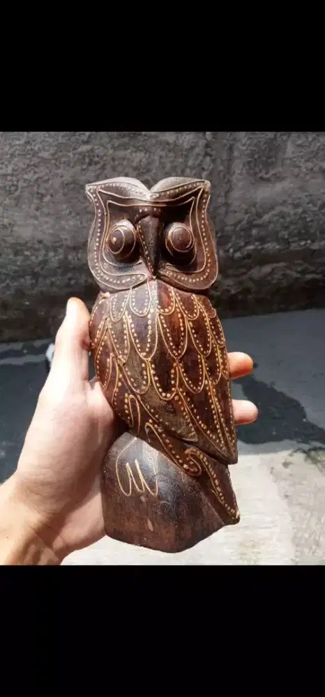 Hand-carved wooden owl figurine