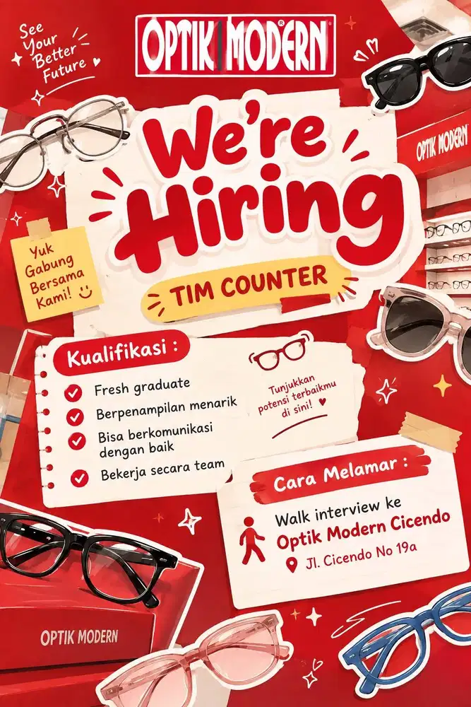 Lowongan untuk Team Counter wanita di Optik modern Bandung