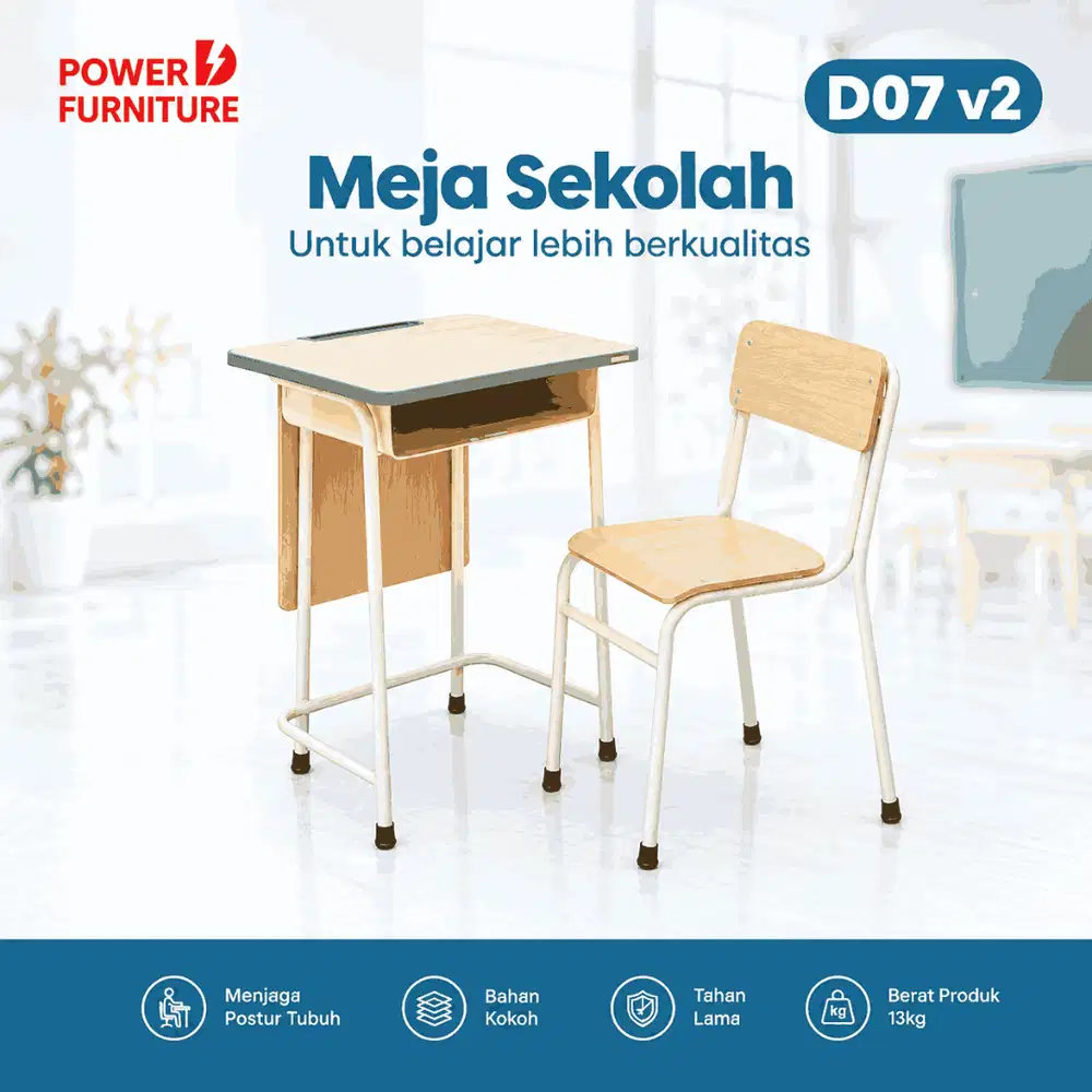 Meja Siswa D07 v2 - Kursi Sekolah Modern, Pengiriman Seluruh Indonesia