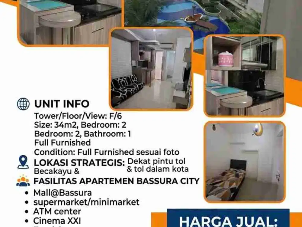 Bassura City dijual termurah lantai terendah termurah 2 BR furnished langsung pemilik