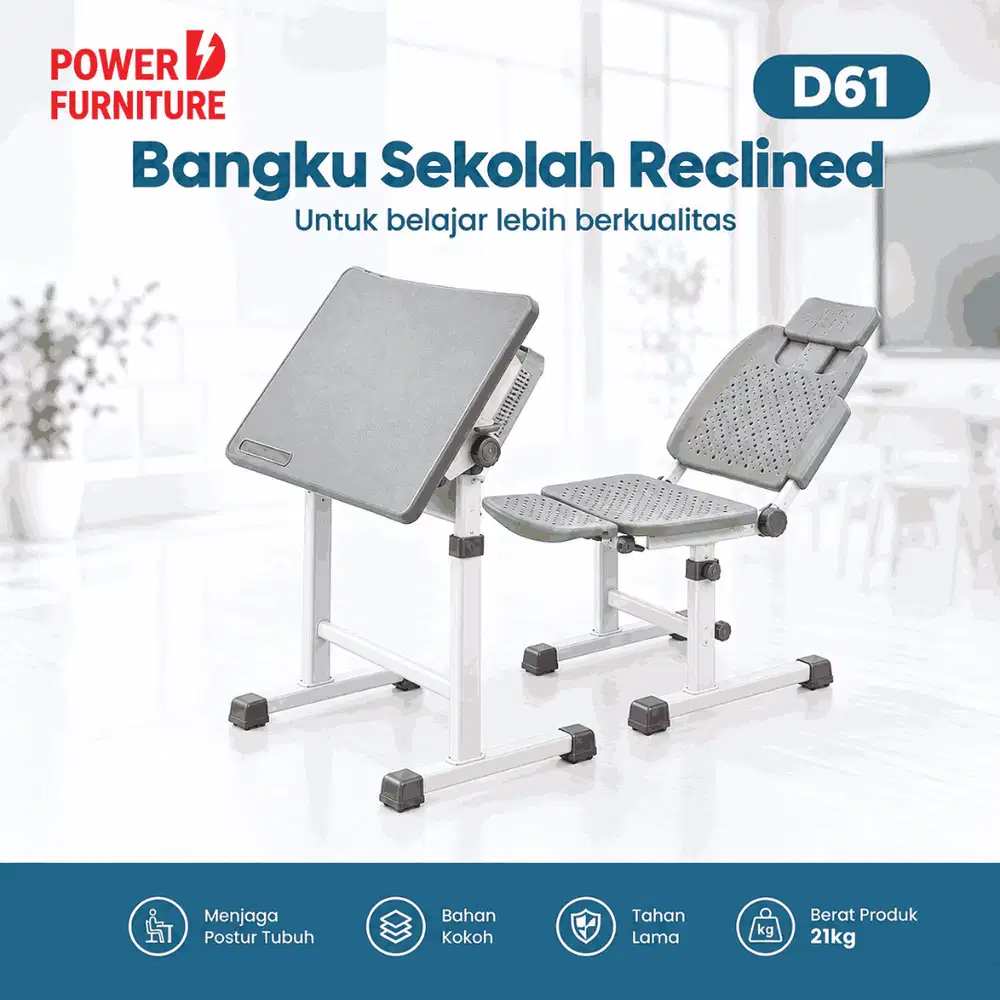 Bangku Sekolah Reclined D61 - Meja Kursi Besi, Bahan Kuat & Tahan Lama