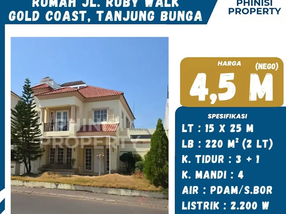 DIJUAL RUMAH MEWAH KOMPLEKS GOLD COAST TANJUNG BUNGA