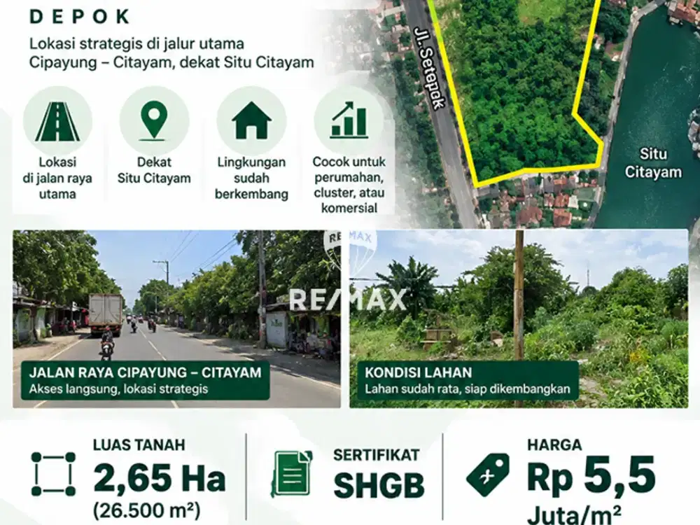TANAH 2,65 HA DI JALAN RAYA CIPAYUNG–CITAYAM