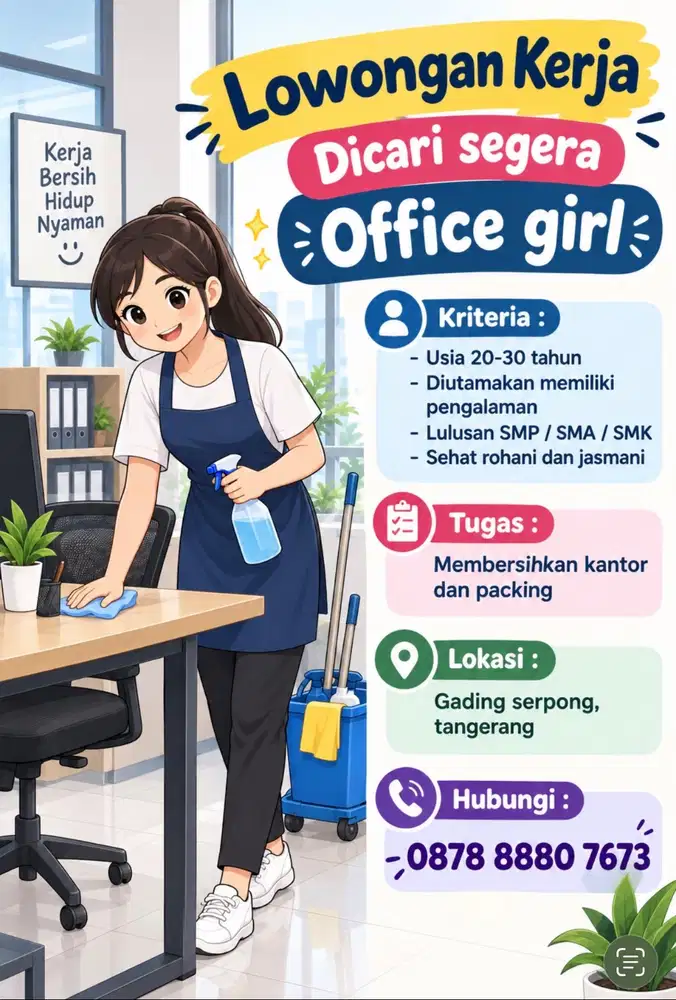 Dicari office girl di gading serpong