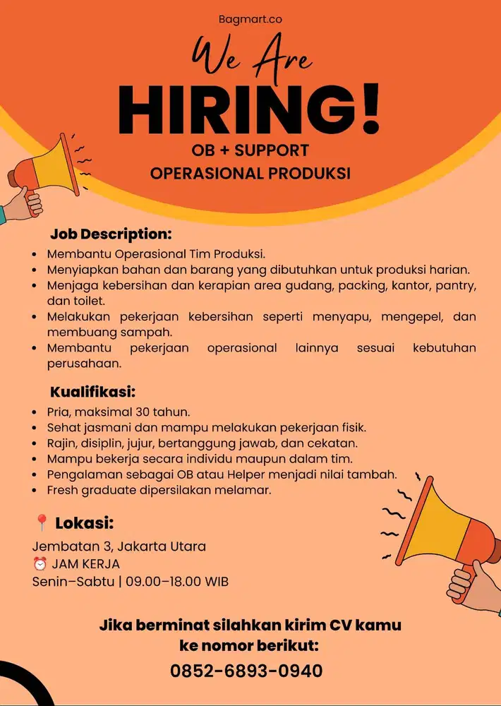 WE ARE HIRING — OB + SUPPORT OPERASIONAL PRODUKSI