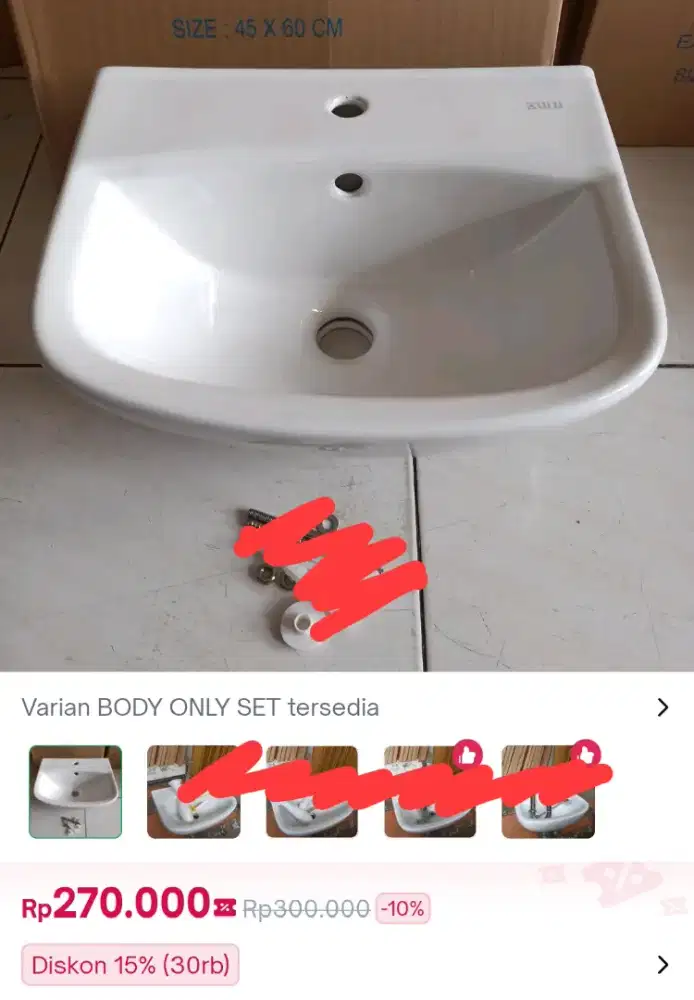 Wastafel Oulu, Fungsi Normal, Tidak Cacat, ada 3 units.