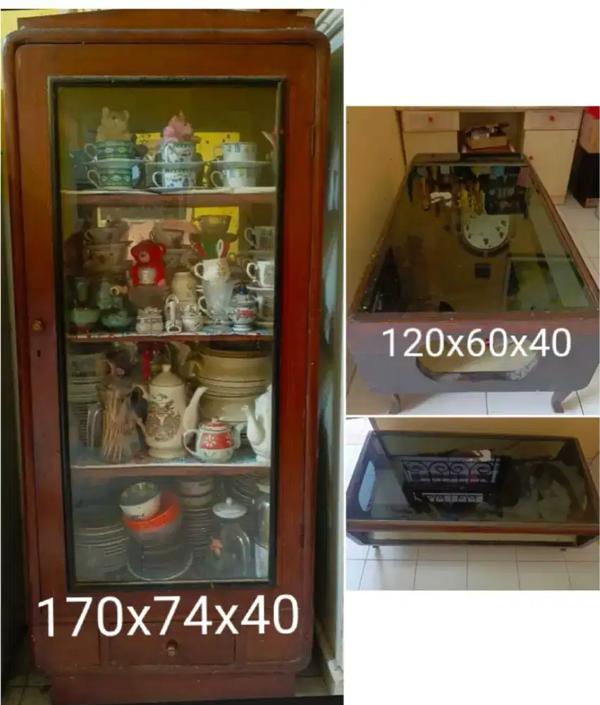 Jual Cepat, furniture jati kuno. Lemari etalase/ meja kokoh minimalis.