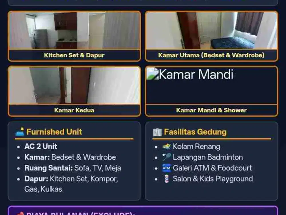 Apartemen Menteng Square disewakan bulanan 2 kamar furnished ada water  heater