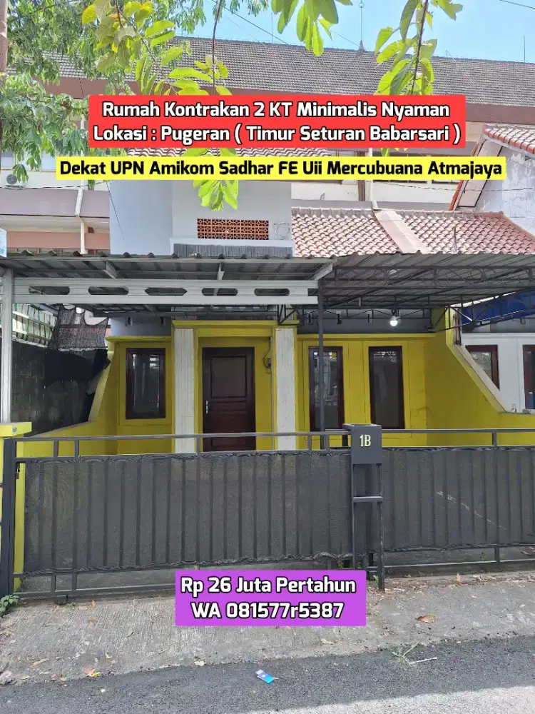 KONTRAKAN 2 KT DEKAT SETURAN UPN BABARSARI MURAH 25JUTA/THN