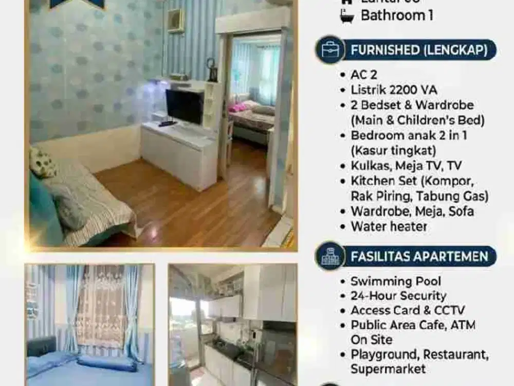 Menteng Square Salemba Jakpus 2 kamar furnished sewa bulanan muat banyak
