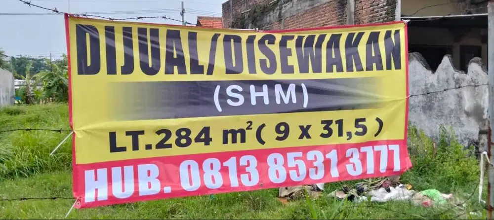 Tanah Strategis Lebar 9m Pinggir Jalan Raya Wonoayu Sidoarjo 284 m2