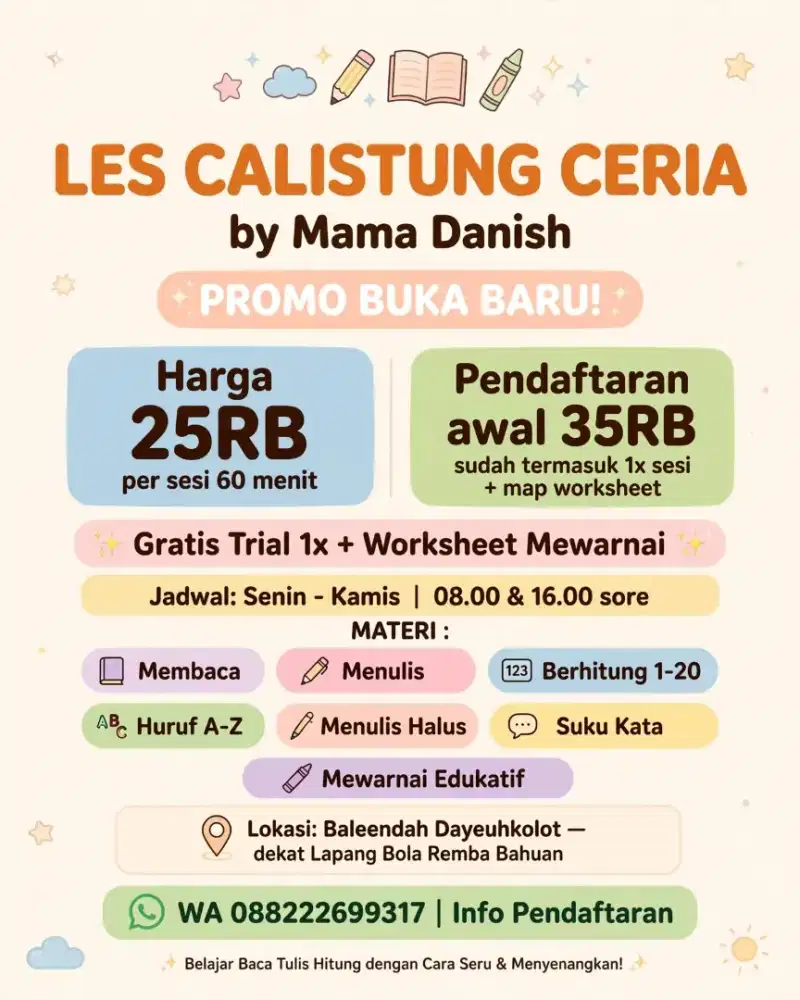 Les Calistung Ceria by. Mama Danish Promo Buka Baru