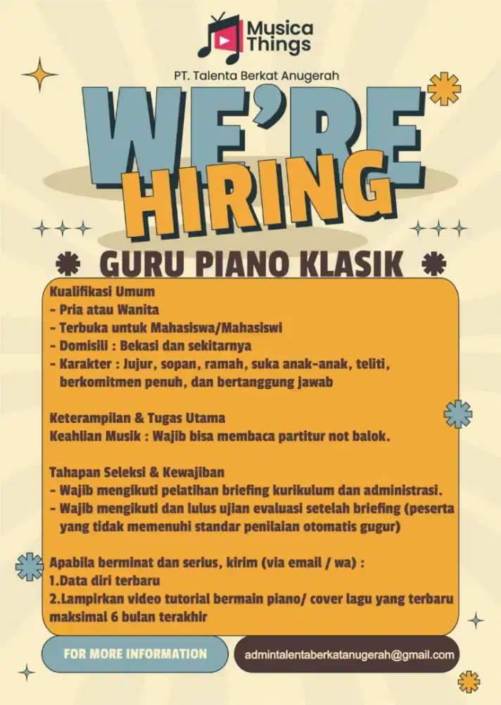 Lowongan Guru Piano Klasik